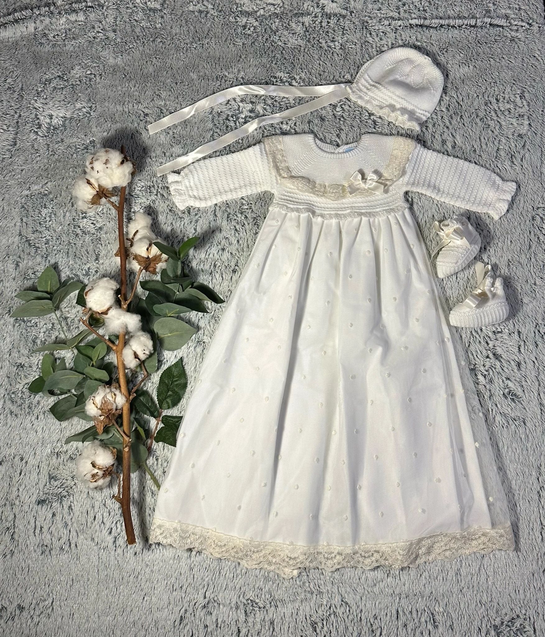 Baton Baptism White and Beige Lace Dress agubabyusa Baton Baptism White and Beige Lace Dress agubabyusa